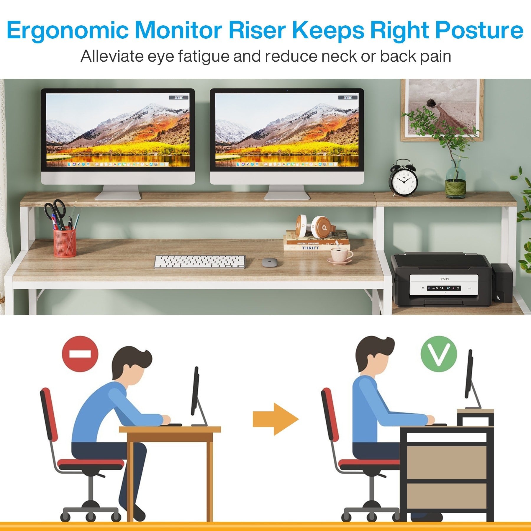 Scrivania per computer da 63 pollici con supporto per monitor, scrivanie ergonomiche per ufficio domestico con cassetti e schedario