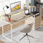 Scrivania per computer da 63 pollici con supporto per monitor, scrivanie ergonomiche per ufficio domestico con cassetti e schedario