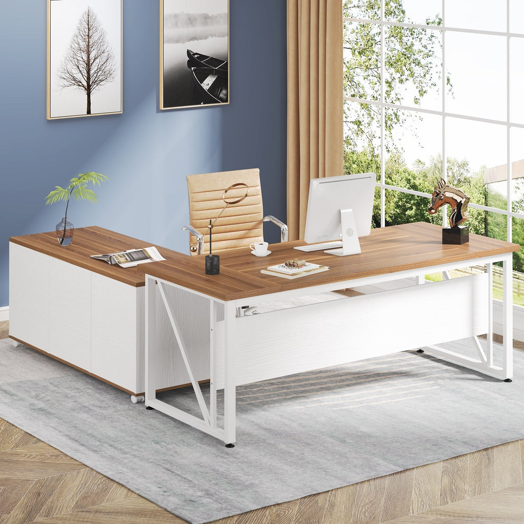 Scrivania per computer a L da 63 pollici con schedario laterale da 47 pollici, scrivania direzionale per ufficio domestico, set di scrivania