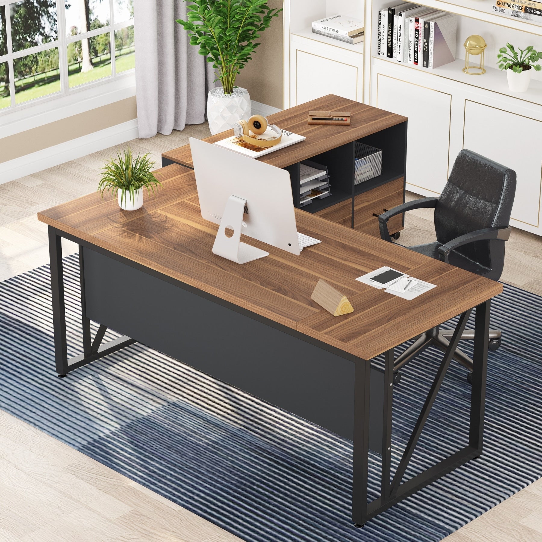 Scrivania per computer a L da 63 pollici con schedario laterale da 47 pollici, scrivania direzionale per ufficio domestico, set di scrivania