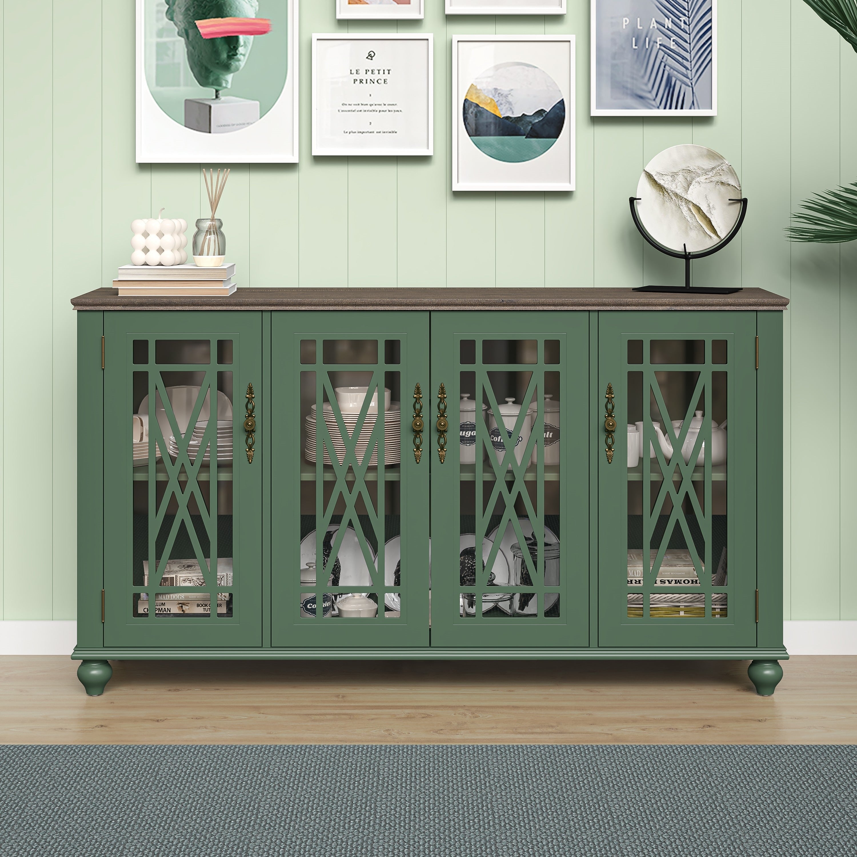 Credenza da cucina in legno in stile vintage da 63 pollici - Larghezza 63 pollici