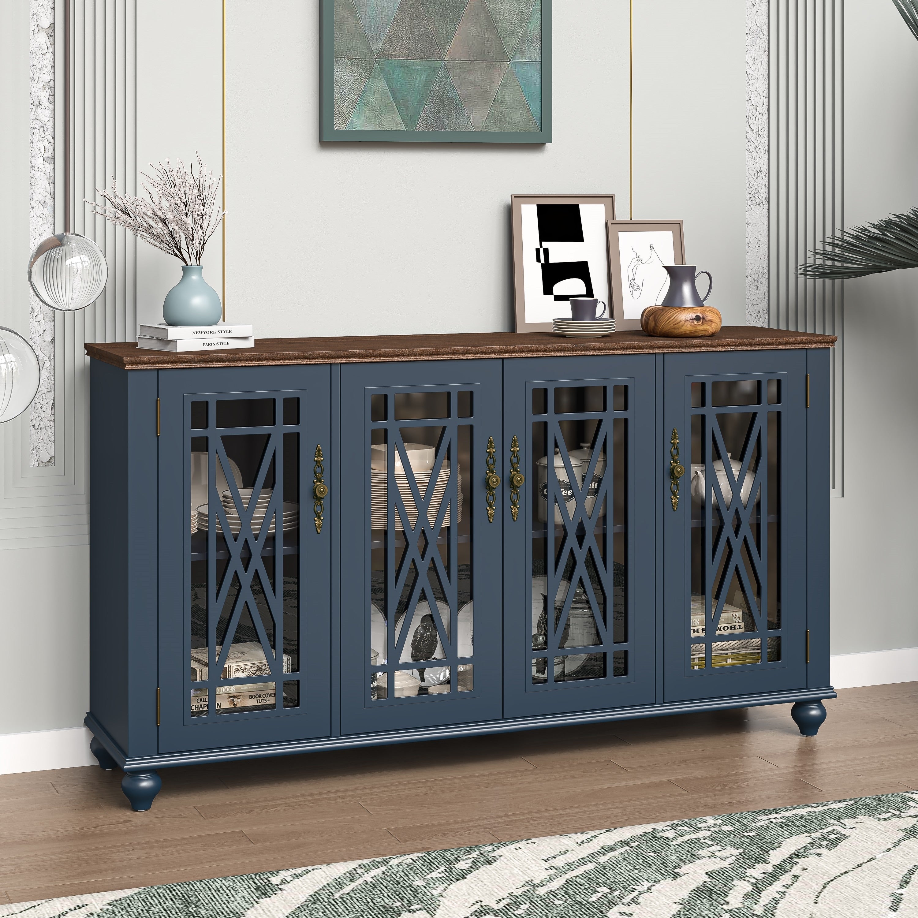 Credenza da cucina in legno in stile vintage da 63 pollici - Larghezza 63 pollici