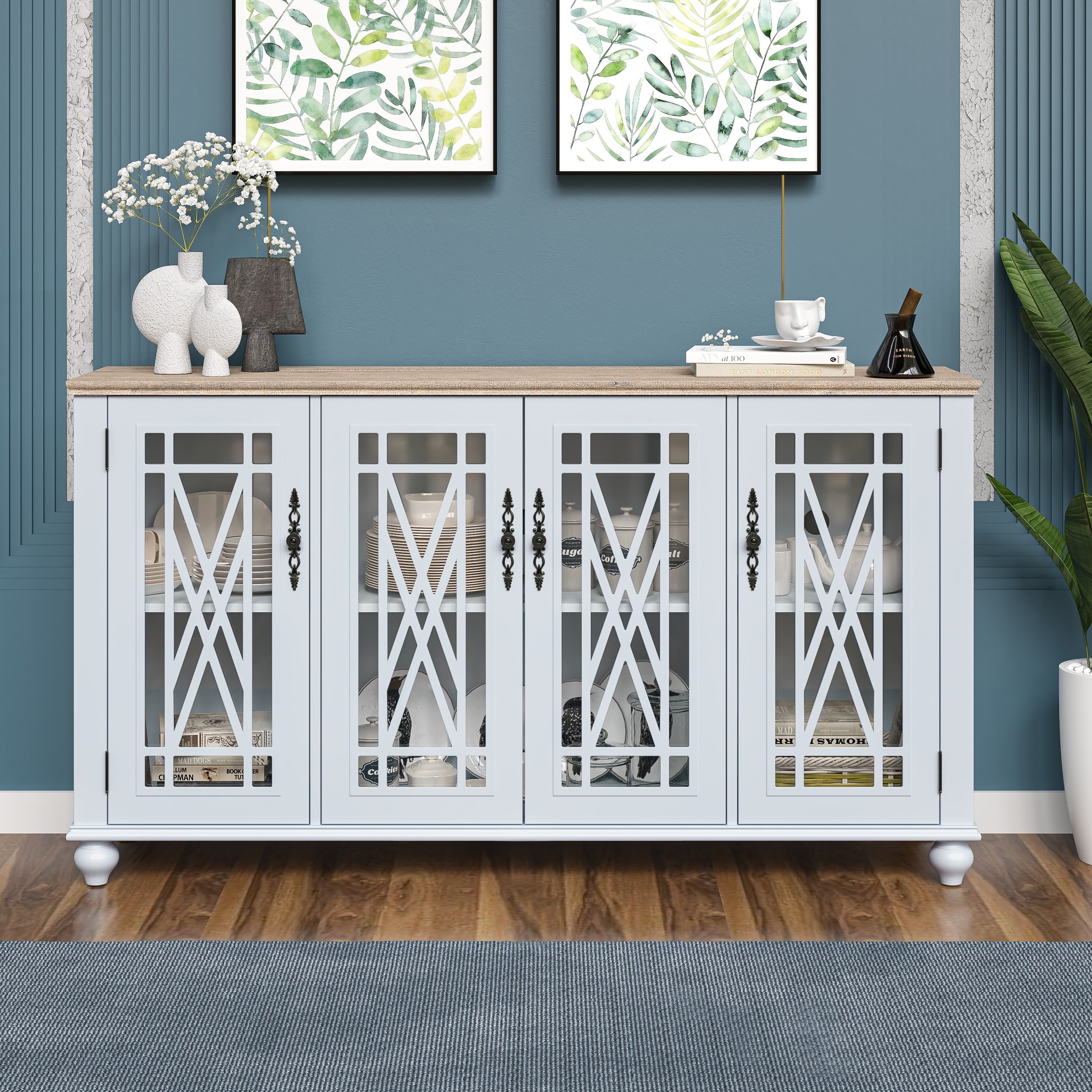 Credenza da cucina in legno in stile vintage da 63 pollici - Larghezza 63 pollici