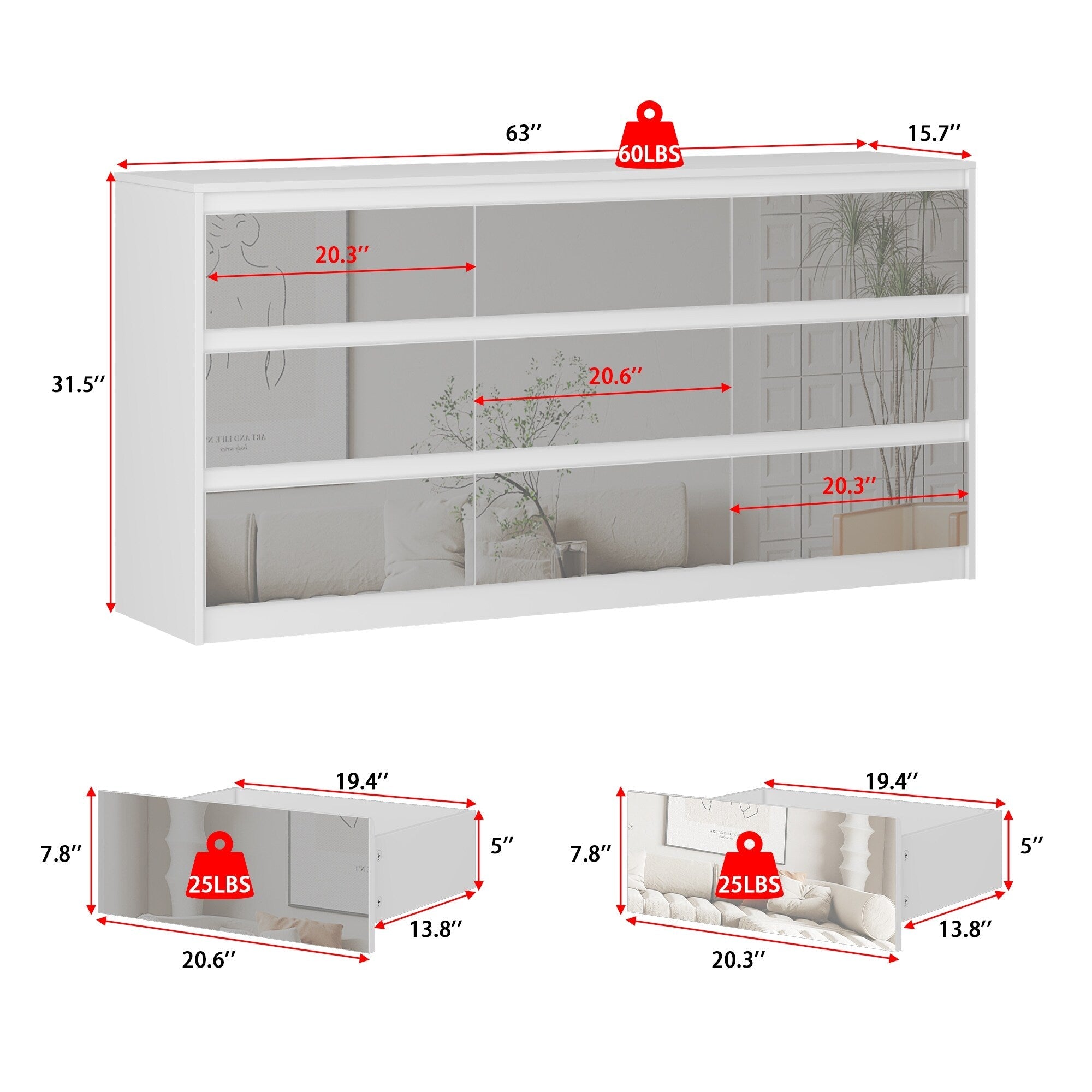 Cassettiera con 9 cassetti da 63 W, cassettiera decorativa per soggiorno, camera da letto