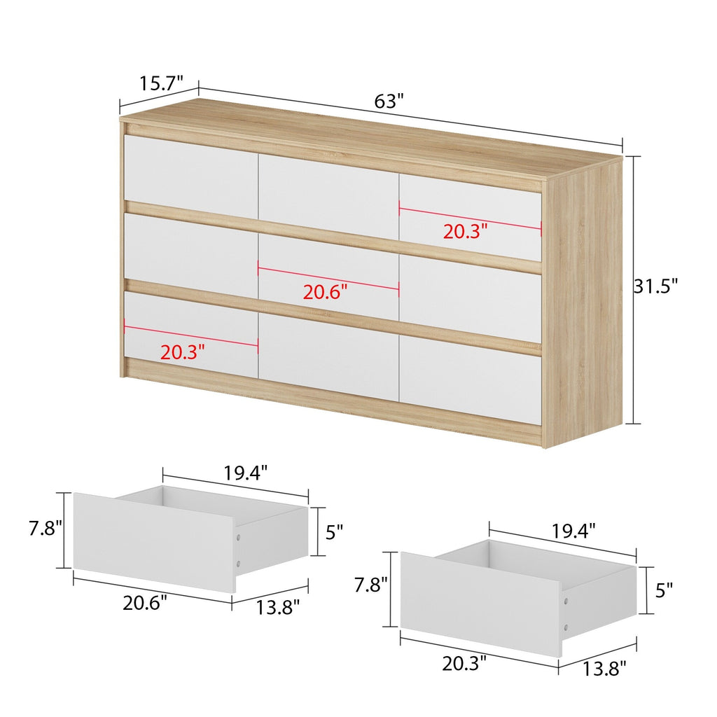 Cassettiera con 9 cassetti da 63 W, cassettiera decorativa per soggiorno, camera da letto