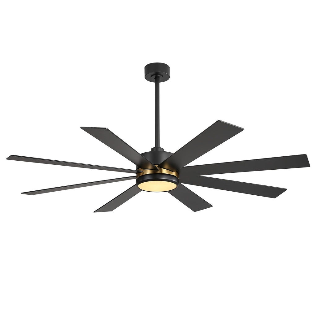 Ventilatore da soffitto a LED nero da 65 pollici a 8 pale con luce e telecomando