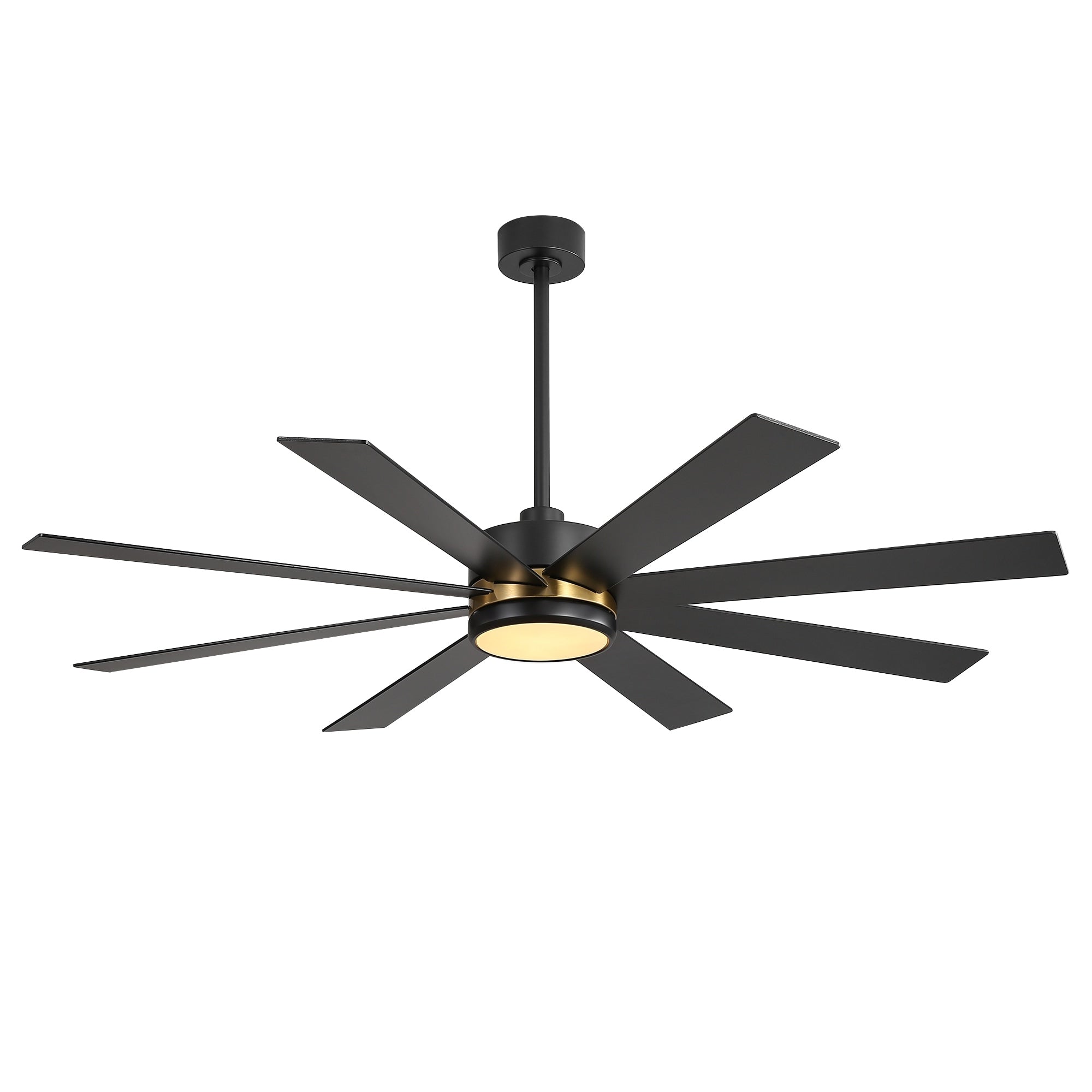 Ventilatore da soffitto a LED nero da 65 pollici a 8 pale con luce e telecomando