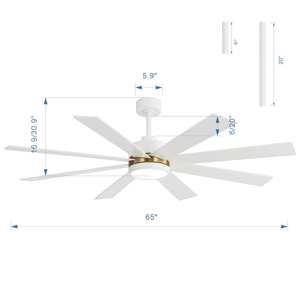 Ventilatore da soffitto a LED nero da 65 pollici a 8 pale con luce e telecomando