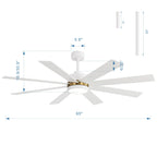 Ventilatore da soffitto a LED nero da 65 pollici a 8 pale con luce e telecomando