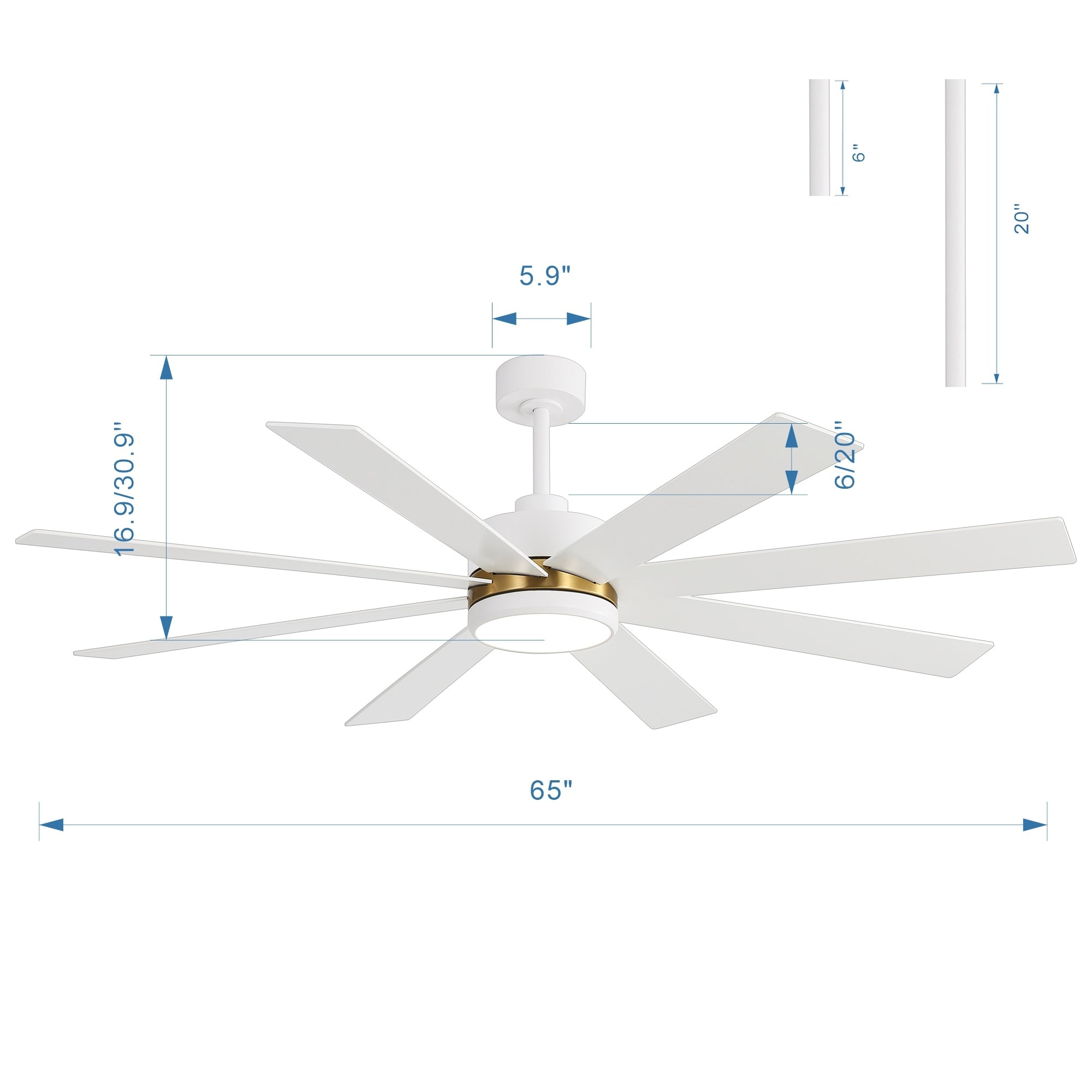 Ventilatore da soffitto a LED nero da 65 pollici a 8 pale con luce e telecomando
