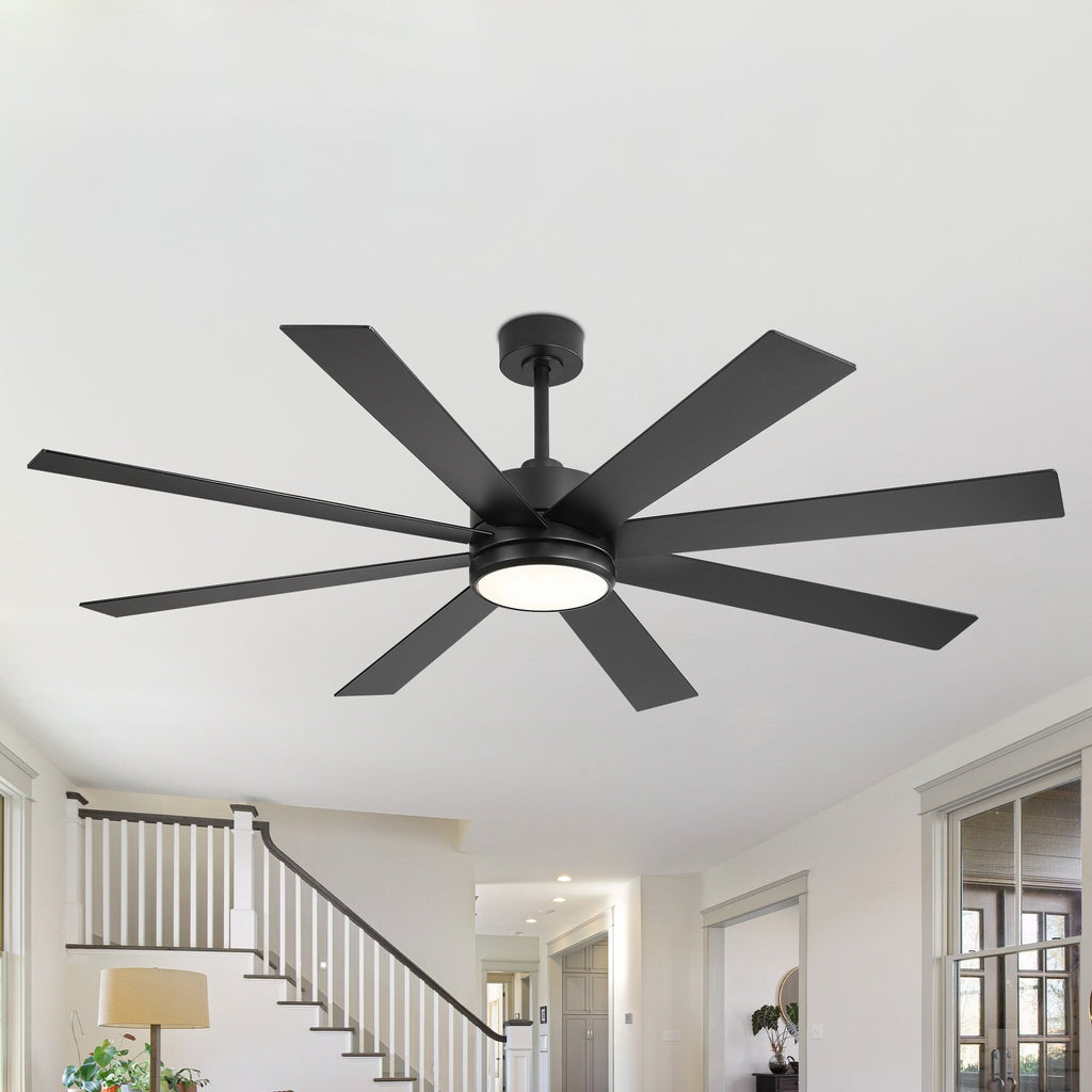 Ventilatore da soffitto a LED nero da 65 pollici a 8 pale con luce e telecomando
