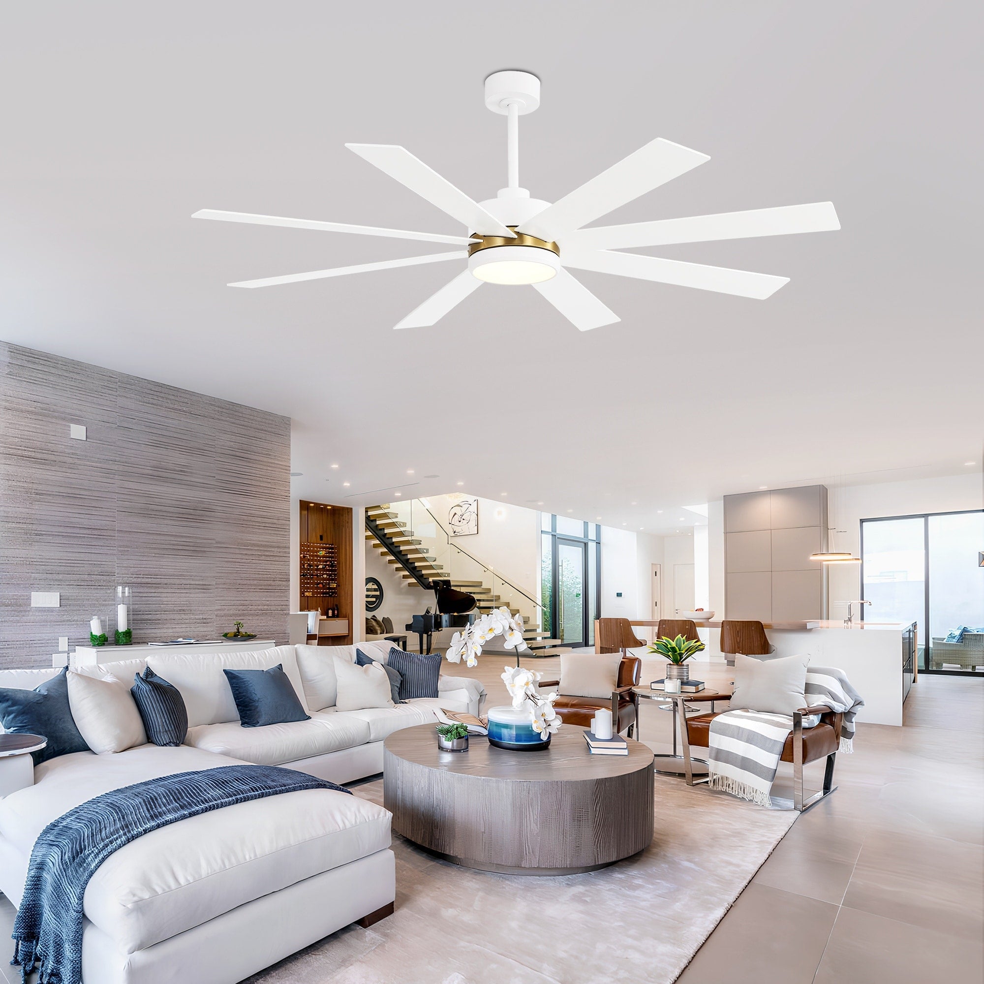 Ventilatore da soffitto a LED nero da 65 pollici a 8 pale con luce e telecomando