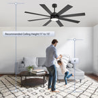 Ventilatore da soffitto a LED nero da 65 pollici a 8 pale con luce e telecomando