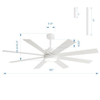 Ventilatore da soffitto a LED nero da 65 pollici a 8 pale con luce e telecomando