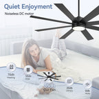 Ventilatore da soffitto a LED nero da 65 pollici a 8 pale con luce e telecomando
