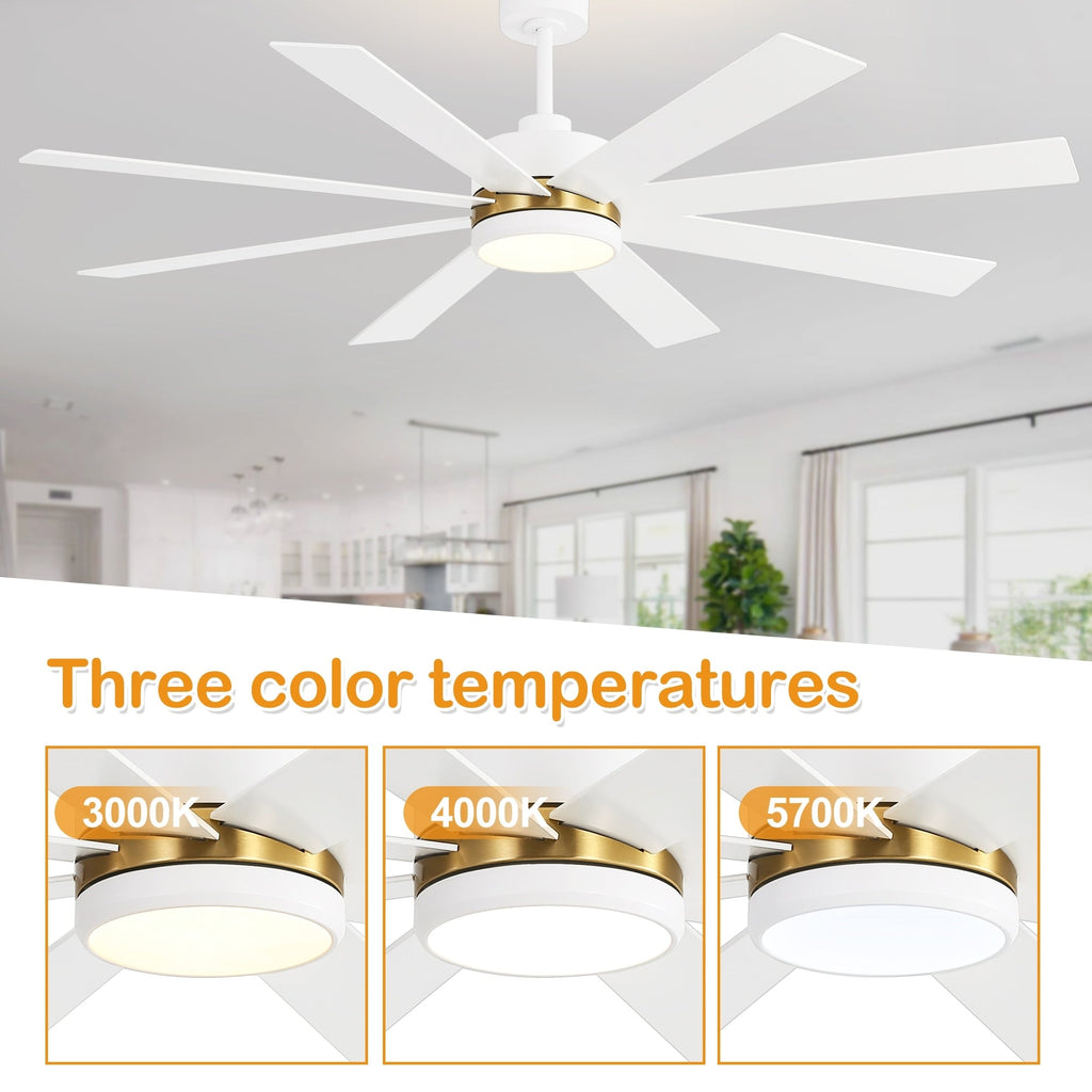 Ventilatore da soffitto a LED nero da 65 pollici a 8 pale con luce e telecomando