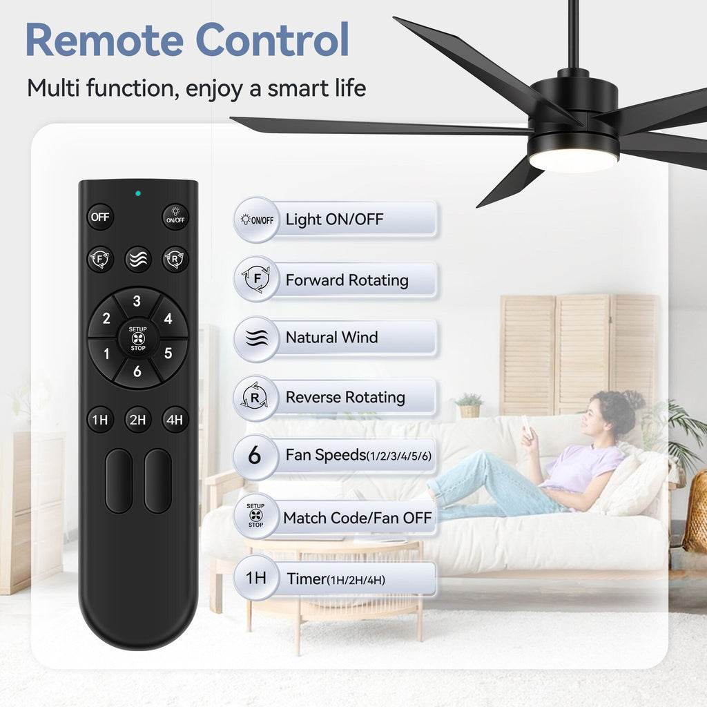 Ventilatore da soffitto a LED Breezary 65/52/42 a 5 pale con kit luci e telecomando