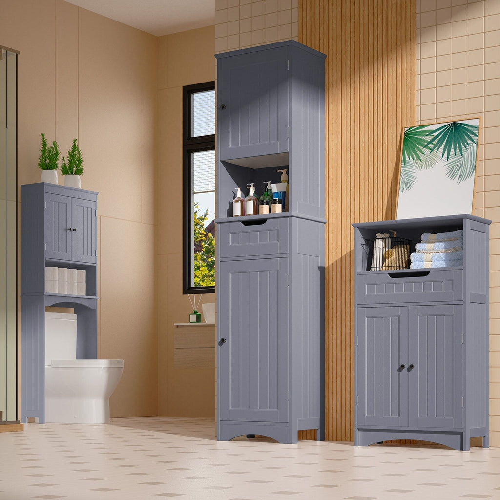 Mobiletto stretto per la biancheria da bagno alto 67'', mobiletto portaoggetti indipendente in legno massello a 5 ripiani