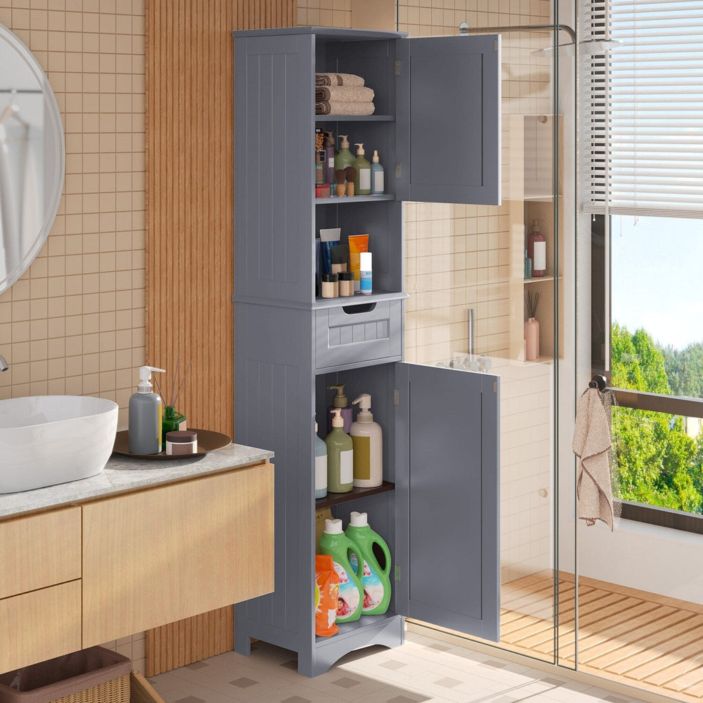 Mobiletto stretto per la biancheria da bagno alto 67'', mobiletto portaoggetti indipendente in legno massello a 5 ripiani