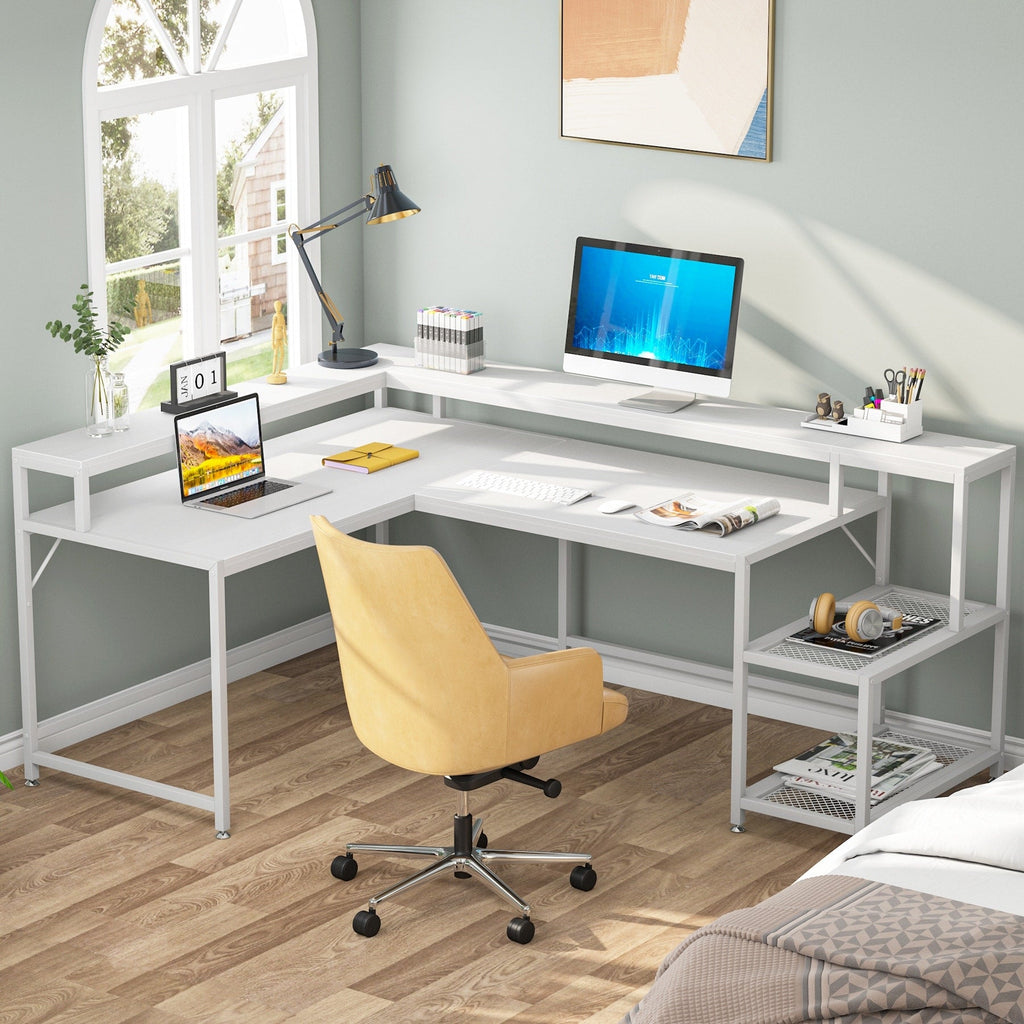 Scrivania a L con ripiano per monitor, scrivania angolare reversibile per computer per ufficio e casa 69