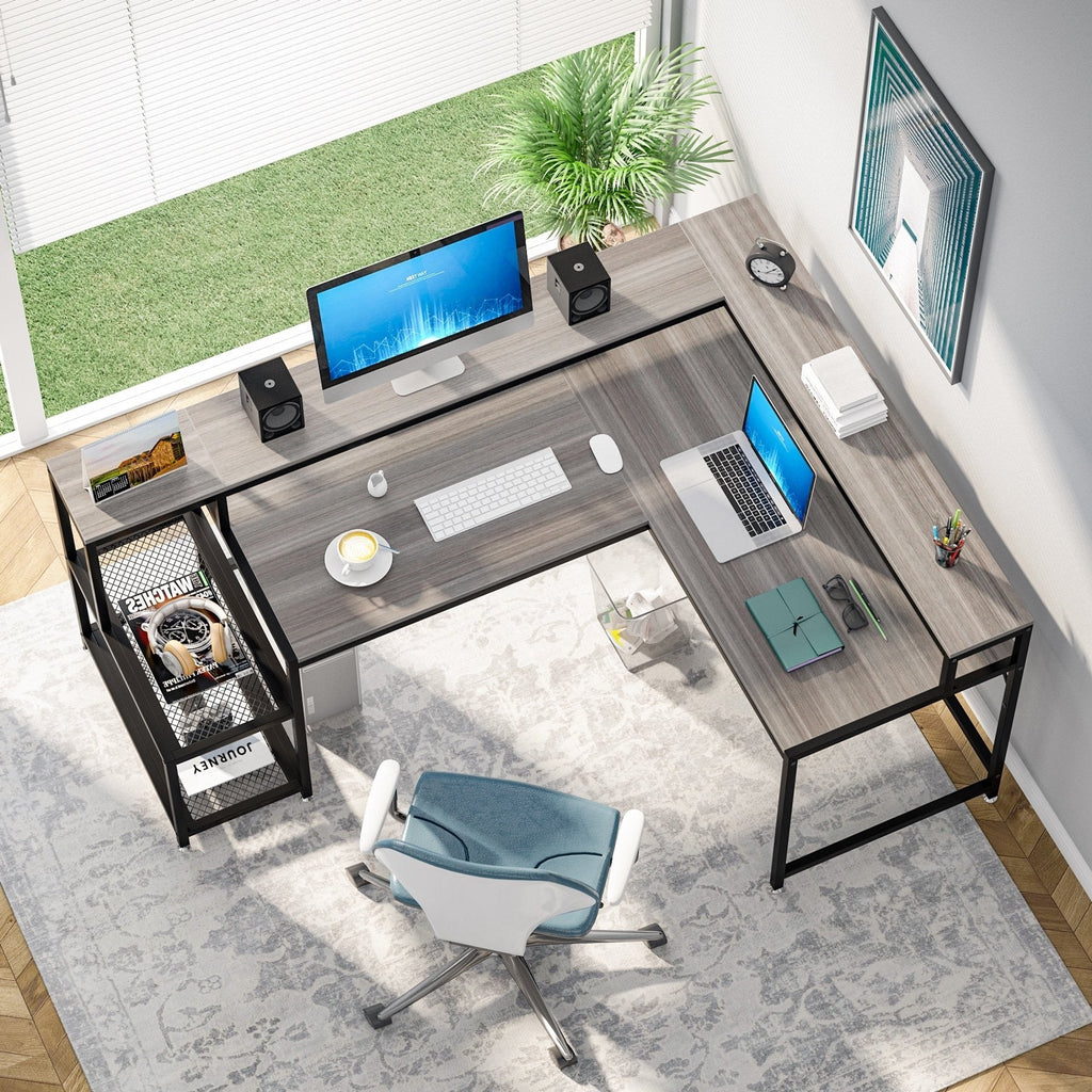 Scrivania a L con ripiano per monitor, scrivania angolare reversibile per computer per ufficio e casa 69