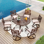 MAISON ARTS Sedie da pranzo in alluminio pressofuso/Set da pranzo per patio con tavolo da pranzo rotondo e 6 sedie da patio in alluminio pressofuso