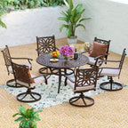 MAISON ARTS Sedie da pranzo in alluminio pressofuso/Set da pranzo per patio con tavolo da pranzo rotondo e 6 sedie da patio in alluminio pressofuso