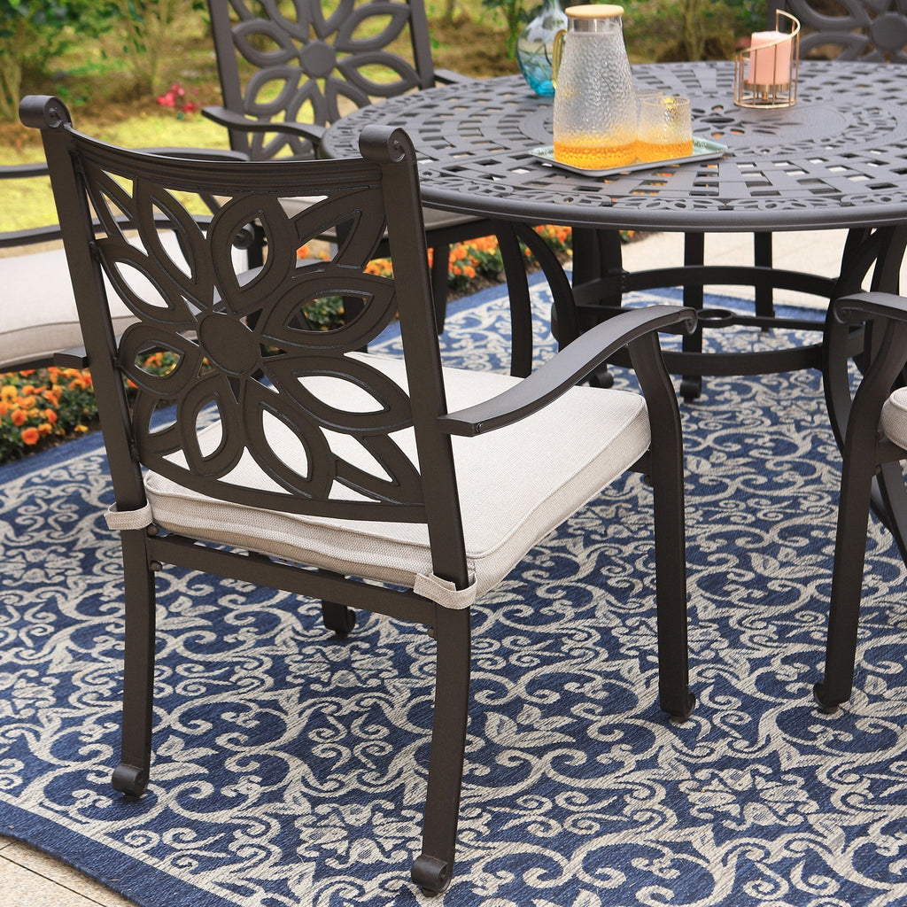 MAISON ARTS Sedie da pranzo in alluminio pressofuso/Set da pranzo per patio con tavolo da pranzo rotondo e 6 sedie da patio in alluminio pressofuso