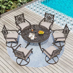 MAISON ARTS Sedie da pranzo in alluminio pressofuso/Set da pranzo per patio con tavolo da pranzo rotondo e 6 sedie da patio in alluminio pressofuso