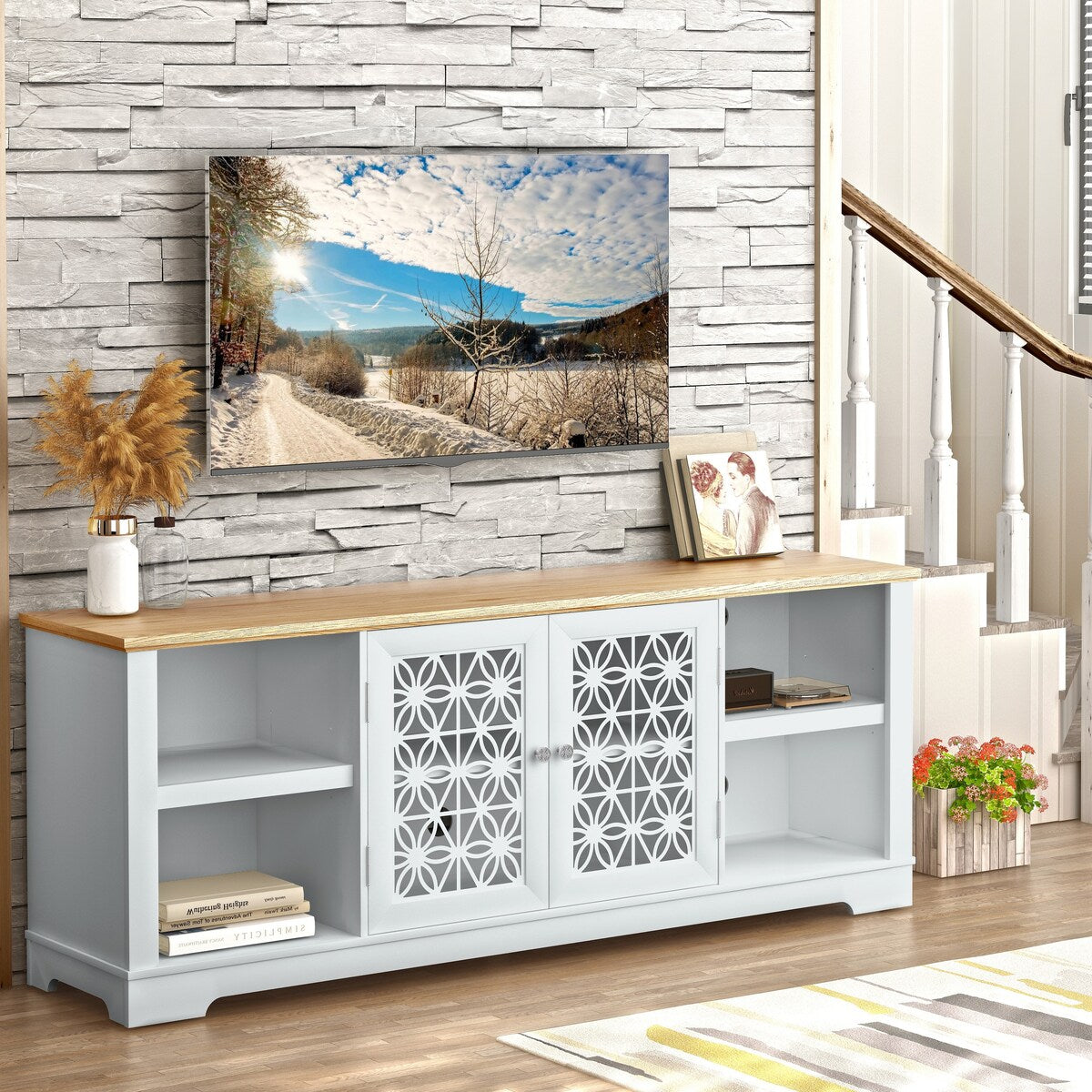 Mobile porta TV decorativo rustico floreale da 70 pollici per un massimo di 80 TV
