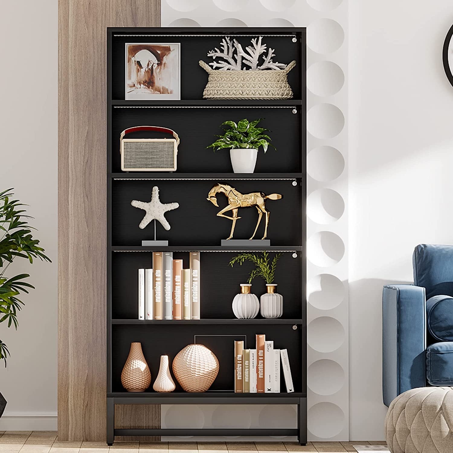 Libreria e scaffale alti 70,8 pollici, librerie grandi a 5 ripiani - 11,81 P x 31,5 L x 70,87 A