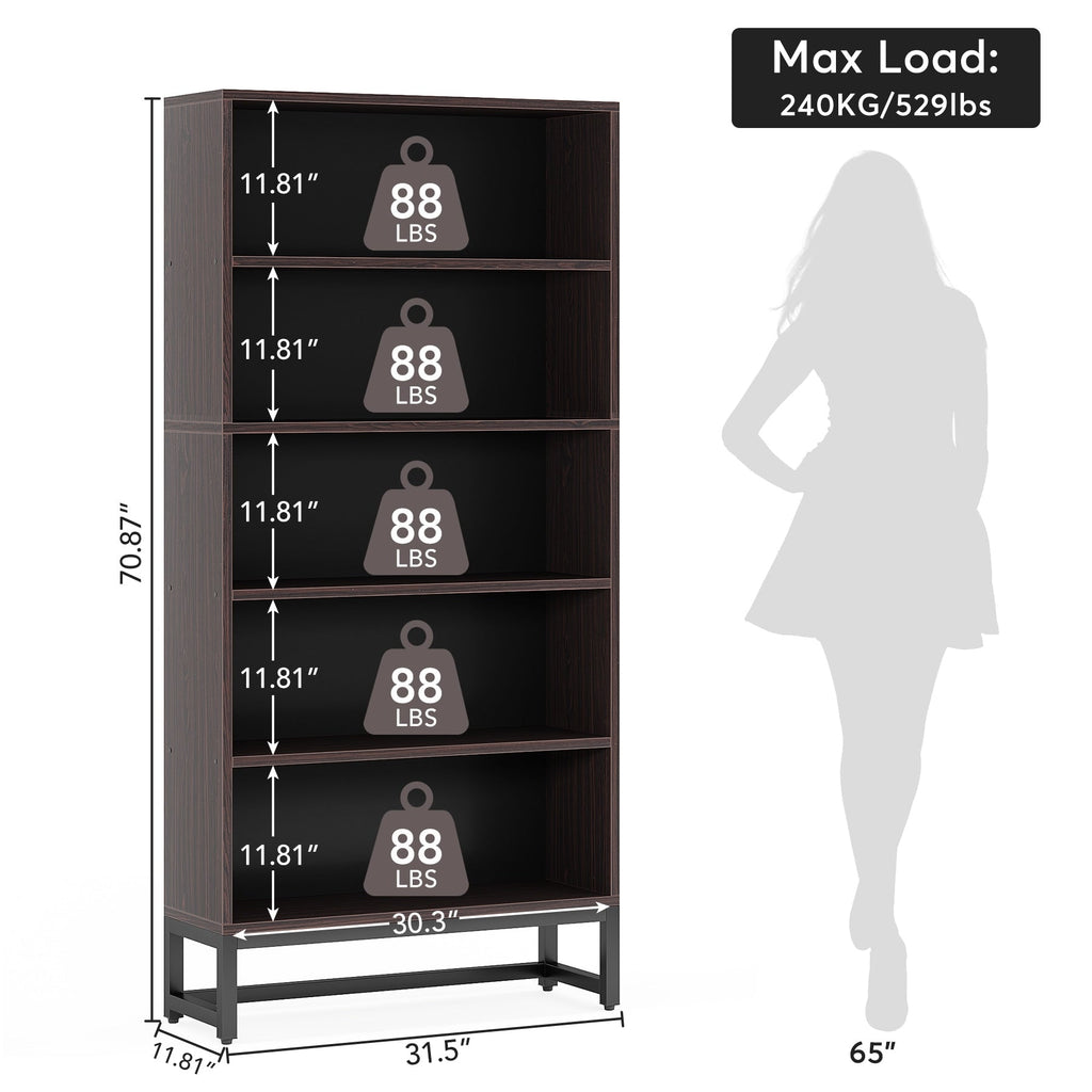 Libreria e scaffale alti 70,8 pollici, librerie grandi a 5 ripiani - 11,81 P x 31,5 L x 70,87 A
