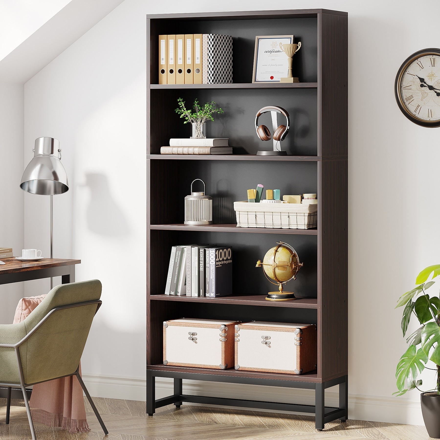 Libreria e scaffale alti 70,8 pollici, librerie grandi a 5 ripiani - 11,81 P x 31,5 L x 70,87 A