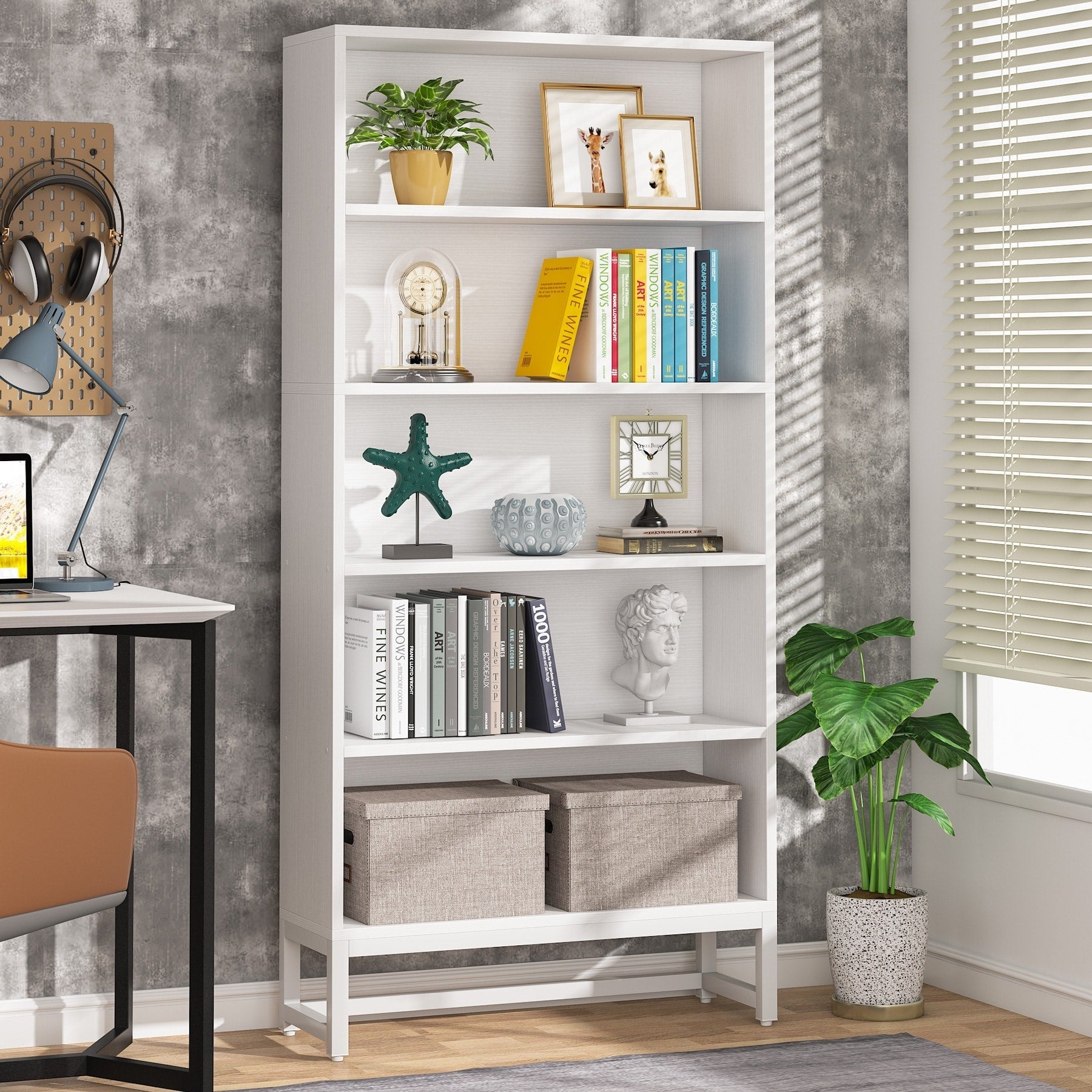 Libreria e scaffale alti 70,8 pollici, librerie grandi a 5 ripiani - 11,81 P x 31,5 L x 70,87 A