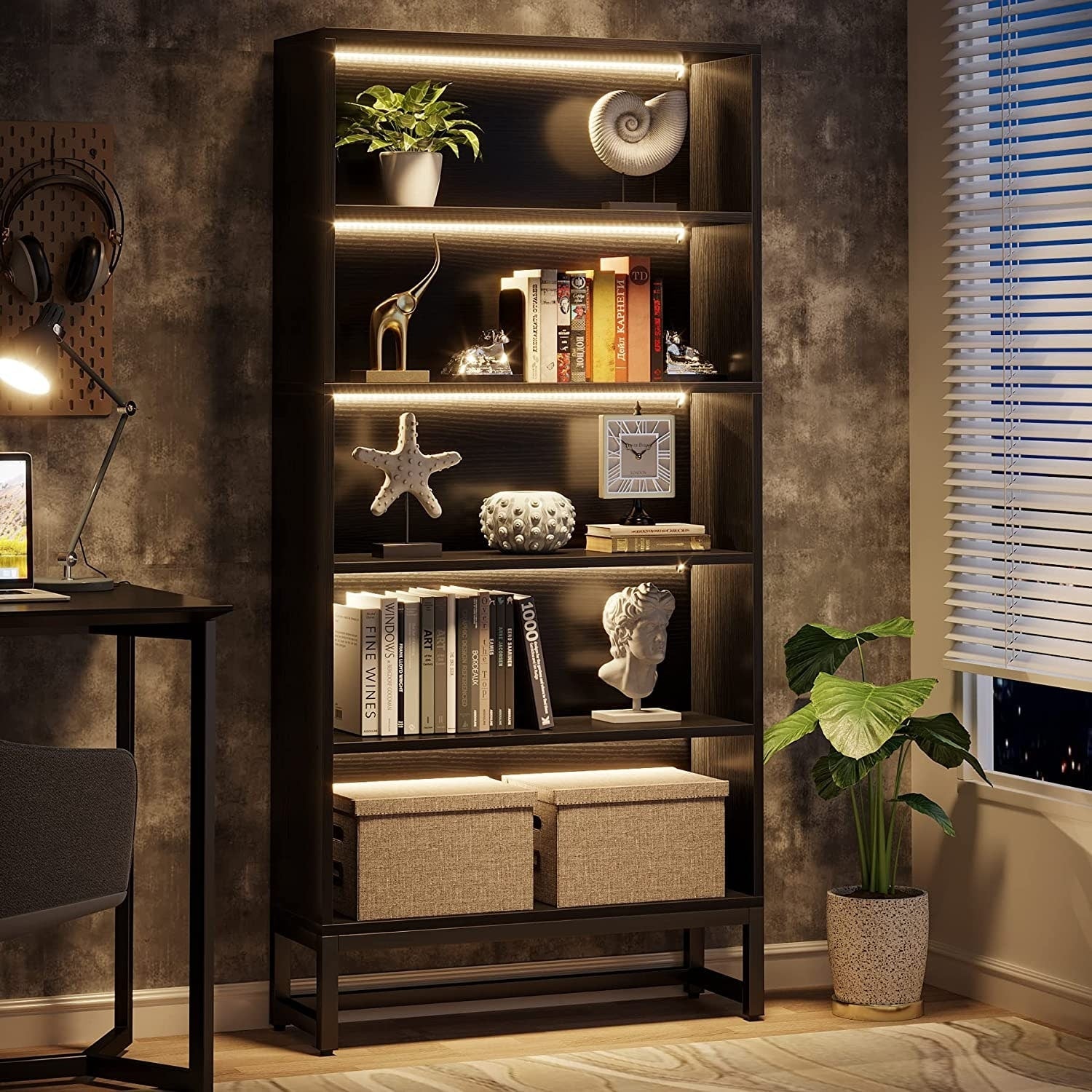 Libreria e scaffale alti 70,8 pollici, librerie grandi a 5 ripiani - 11,81 P x 31,5 L x 70,87 A