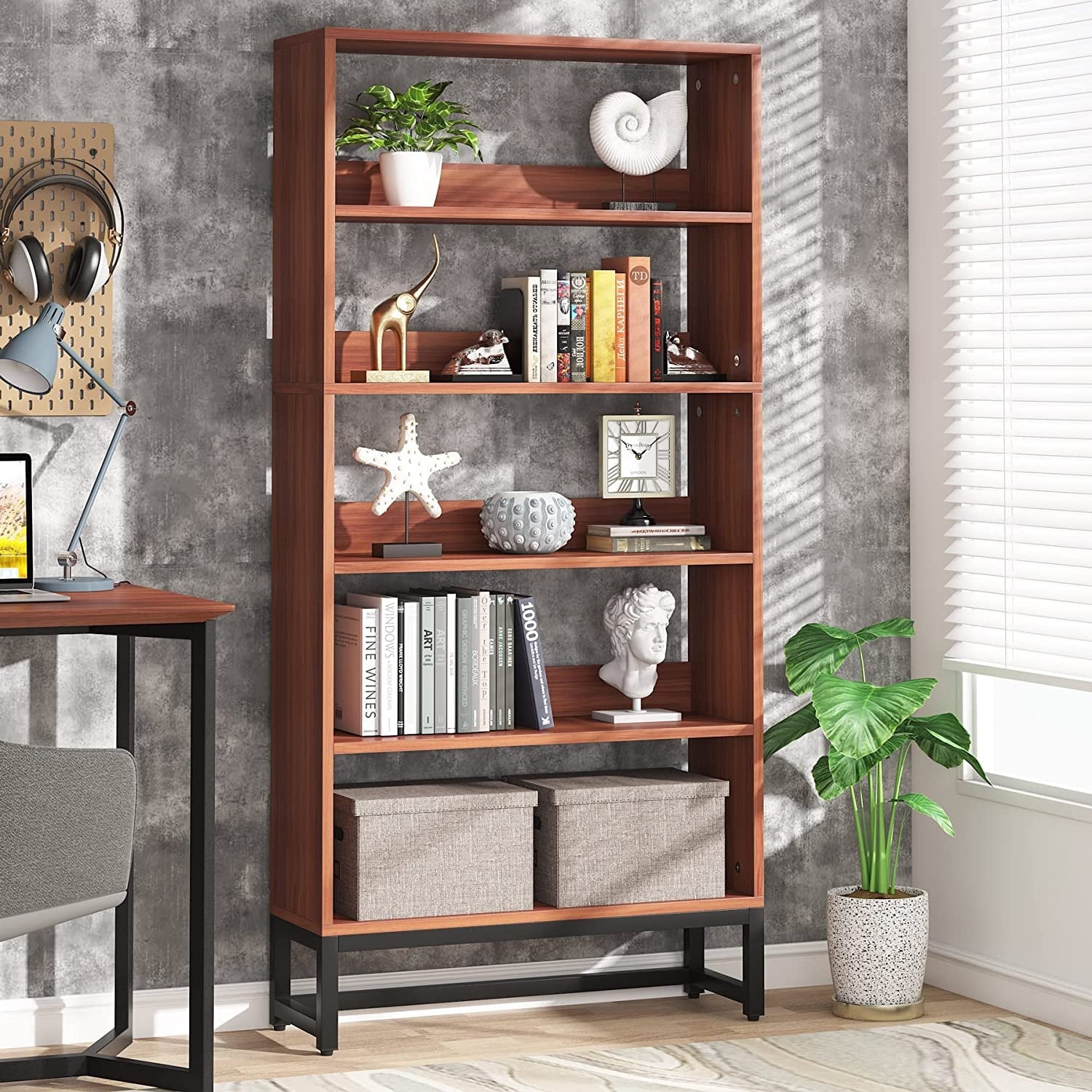 Libreria e scaffale alti 70,8 pollici, librerie grandi a 5 ripiani - 11,81 P x 31,5 L x 70,87 A