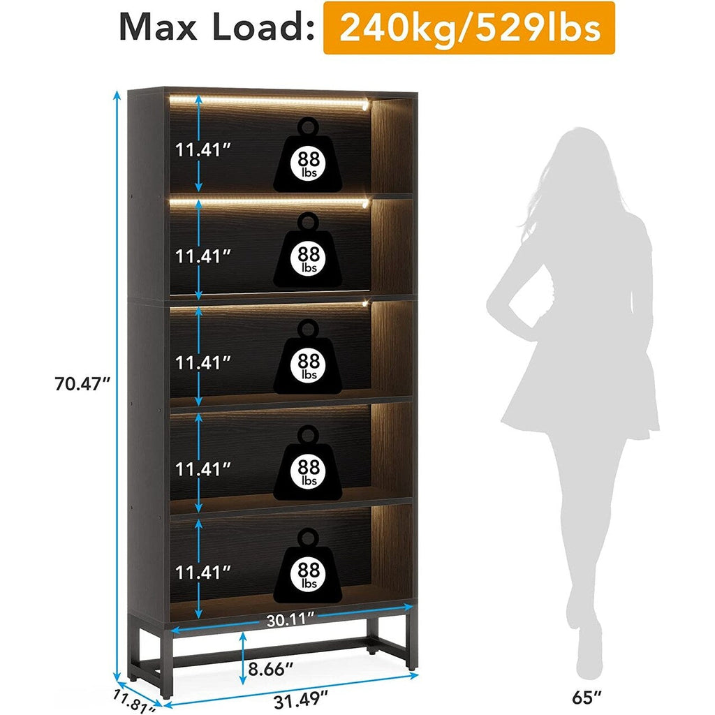Libreria e scaffale alti 70,8 pollici, librerie grandi a 5 ripiani - 11,81 P x 31,5 L x 70,87 A