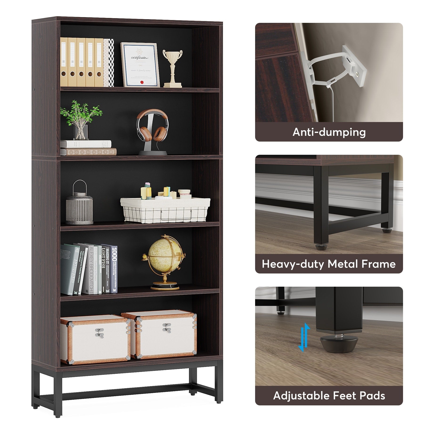 Libreria e scaffale alti 70,8 pollici, librerie grandi a 5 ripiani - 11,81 P x 31,5 L x 70,87 A