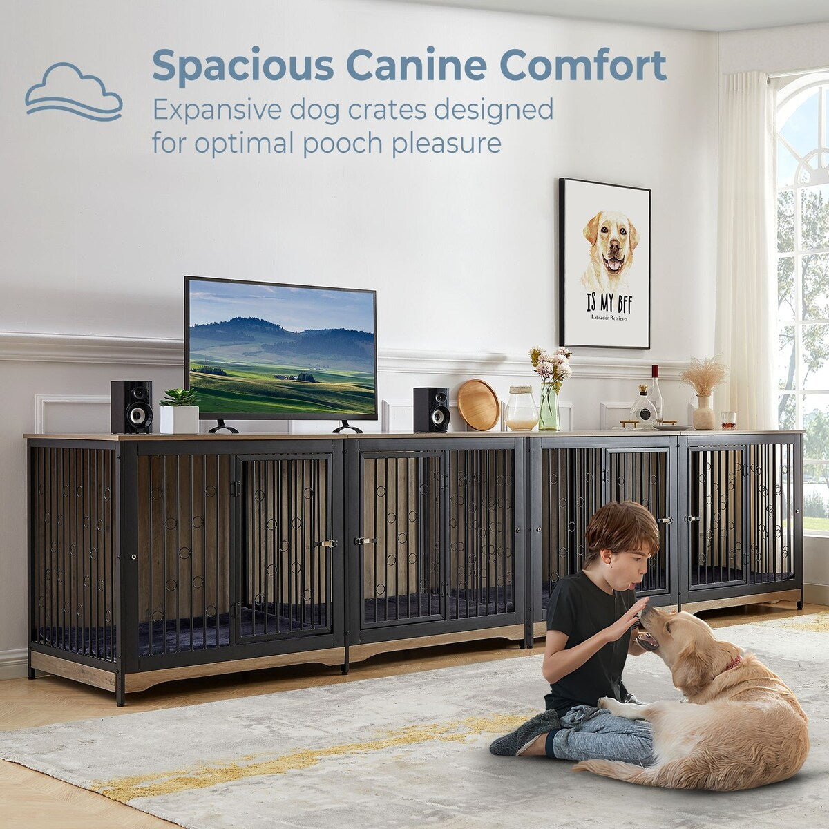 Mobile porta TV per cani di grossa taglia da 70,86'' con cuscino e due vani (senza cuscino)