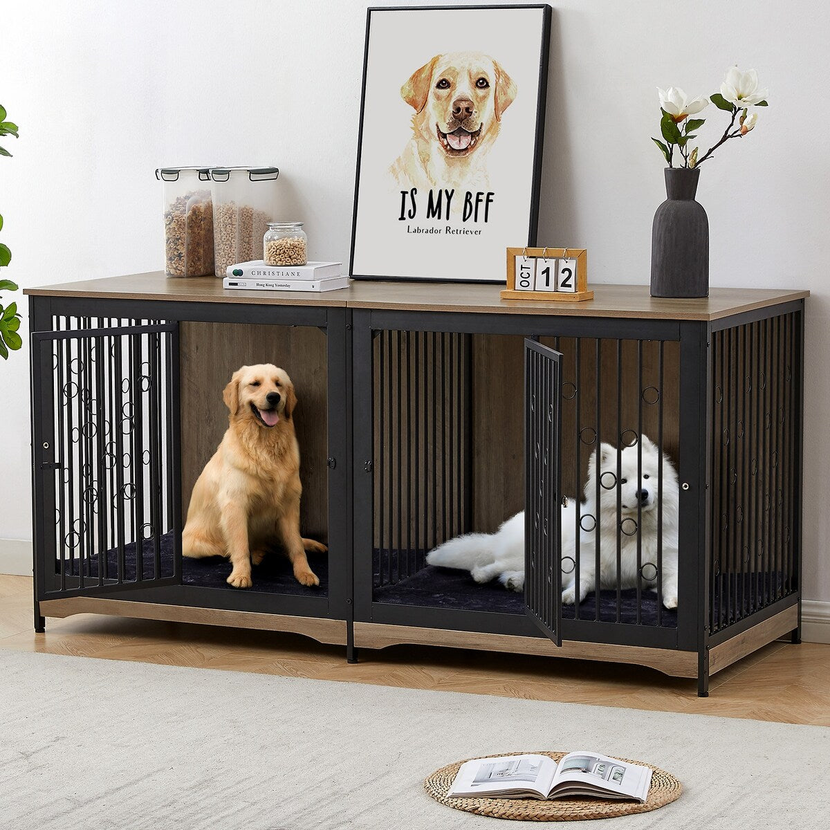 Mobile porta TV per cani di grossa taglia da 70,86'' con cuscino e due vani (senza cuscino)