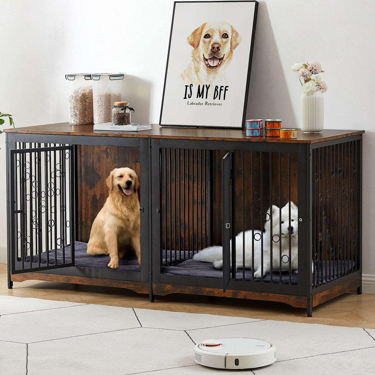 Mobile porta TV per cani di grossa taglia da 70,86'' con cuscino e due vani (senza cuscino)