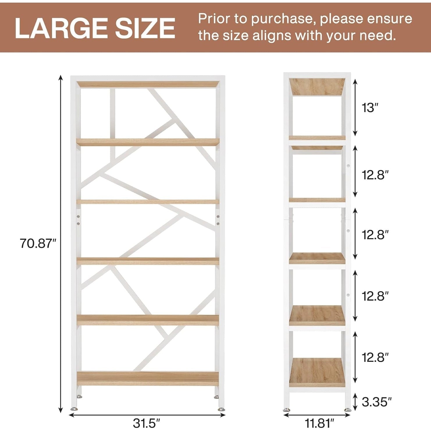 Libreria industriale 71, libreria Etagere in legno marrone rustico a 6 ripiani, ripiani aperti