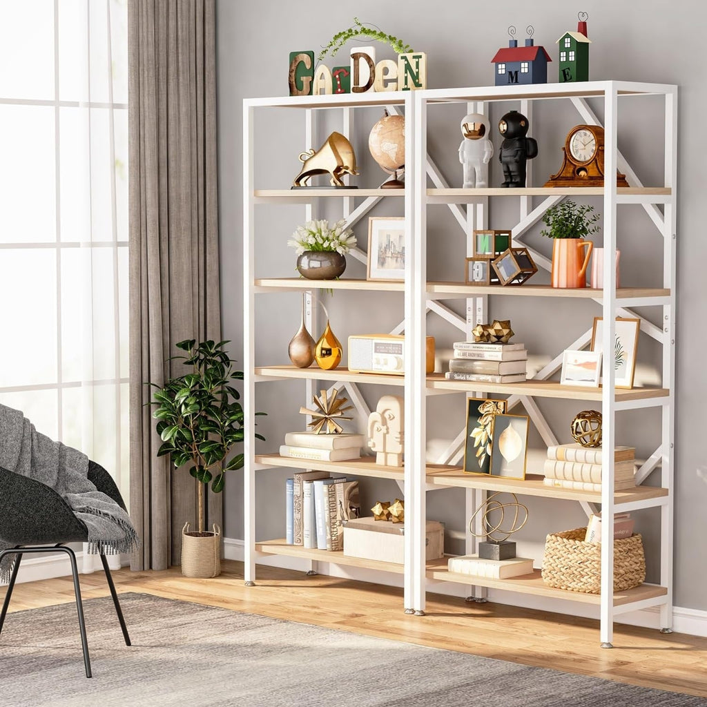 Libreria industriale 71, libreria Etagere in legno marrone rustico a 6 ripiani, ripiani aperti