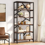 Libreria industriale 71, libreria Etagere in legno marrone rustico a 6 ripiani, ripiani aperti