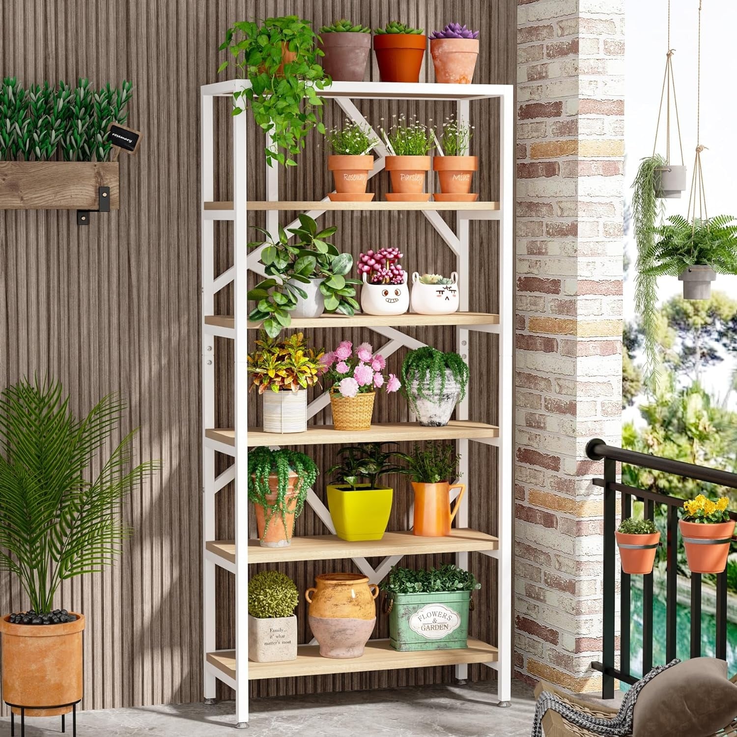 Libreria industriale 71, libreria Etagere in legno marrone rustico a 6 ripiani, ripiani aperti