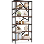 Libreria industriale 71, libreria Etagere in legno marrone rustico a 6 ripiani, ripiani aperti
