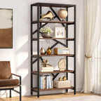 Libreria industriale 71, libreria Etagere in legno marrone rustico a 6 ripiani, ripiani aperti