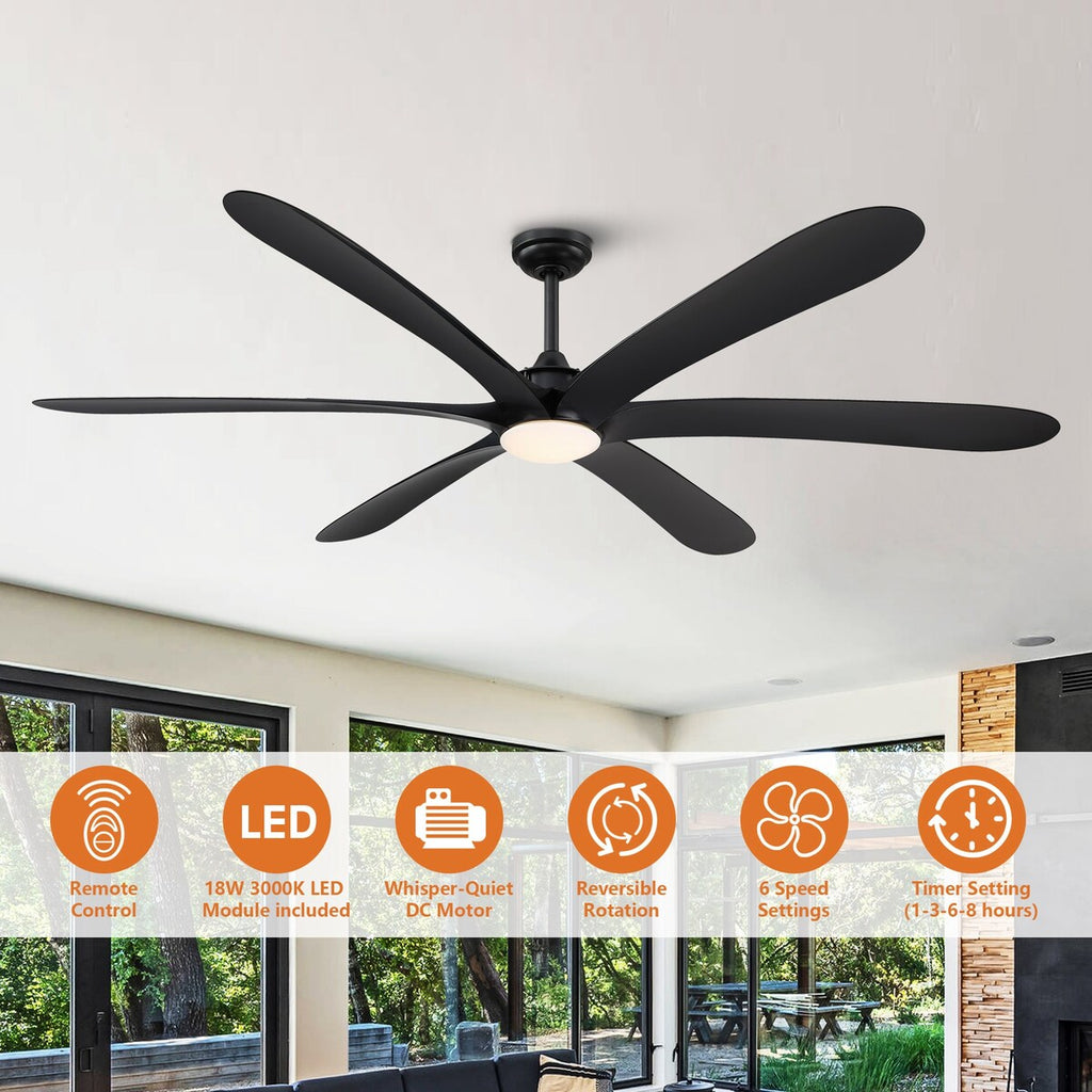 Ventilatore da soffitto DC grande a 6 pale in legno galleggiante da 72 pollici con luce e telecomando