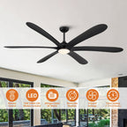 Ventilatore da soffitto DC grande a 6 pale in legno galleggiante da 72 pollici con luce e telecomando