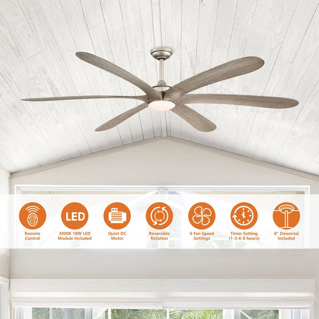 Ventilatore da soffitto DC grande a 6 pale in legno galleggiante da 72 pollici con luce e telecomando